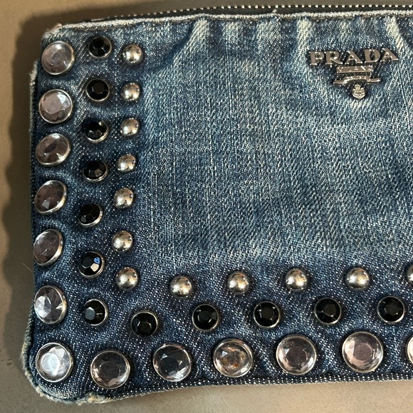 💥SOLD💥 PRADA Denim Borchie Wristlet Pouch Bag Authentic with COA cards receipt - Picture 6 of 17